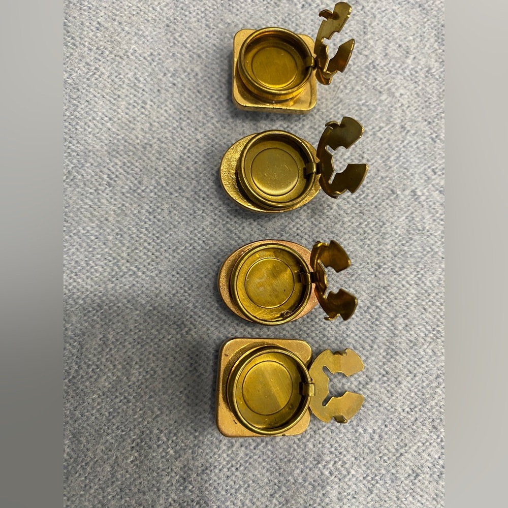 4 Gold-Tone, Scolled Design Surrounds with Clear Crystal Button Covers - Picture 6 of 7